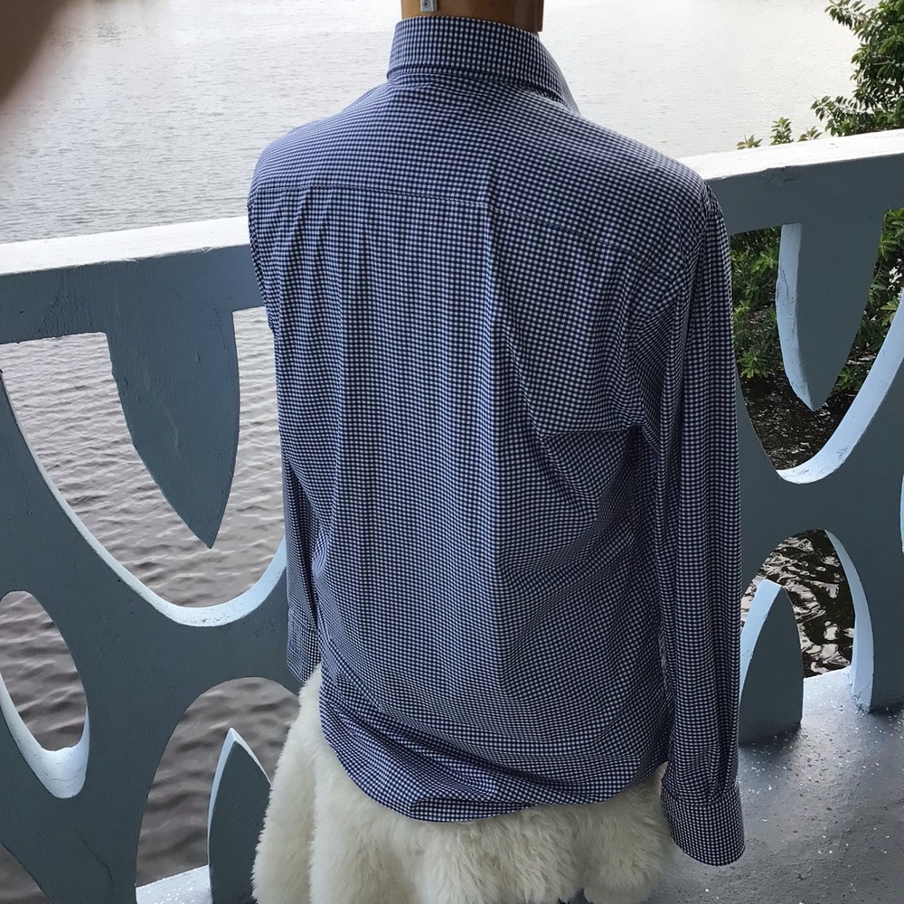 Peter Millar Long Sleeved Button Down Shirt Black White Checkered Spandex Blend - Picture 6 of 10